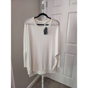 CY Fashion Cream Oversized Tunic Length Sweater - Medium